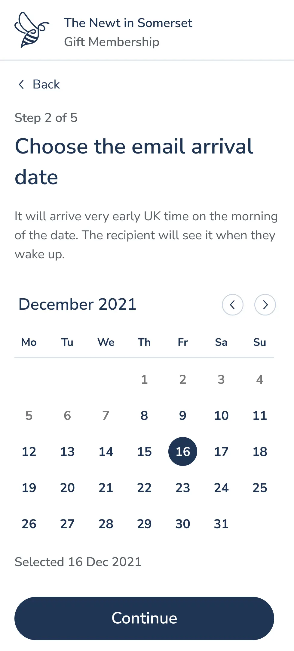 Paginated date picker UI concept favoured for simplicity and ability to provide inline feedback.